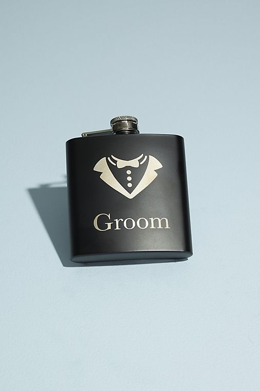 David's Bridal Black Tuxedo Groom Flask