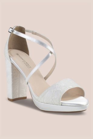 Picture of Dyeable Satin and Lace Block Heel Platform Sandals
