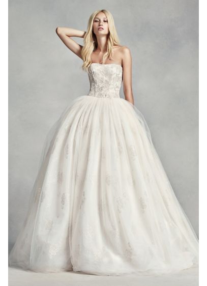 White by Vera  Wang  Tulle Beaded Lace Wedding  Dress  David 
