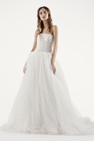 metallic lattice bodice and a tulle skirt