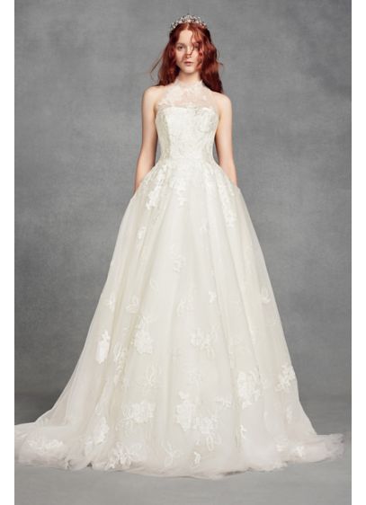 White By Vera Wang Illusion Floral Wedding Dress David S Bridal