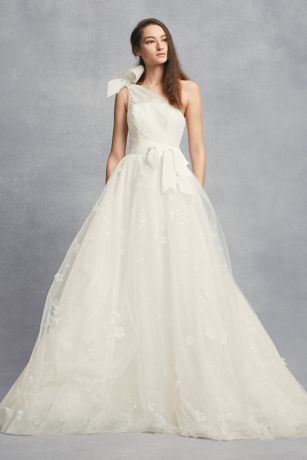 white by vera wang one shoulder lace wedding dress