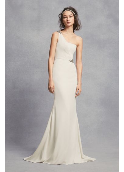 One  Shoulder  Sheath Wedding  Dress  with Crystals David s   One  Shoulder  Sheath Wedding  Dress  with Crystals David s