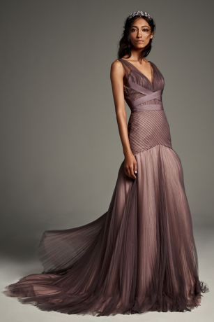 Pleated Tulle Wedding Dress With Grosgrain Waist