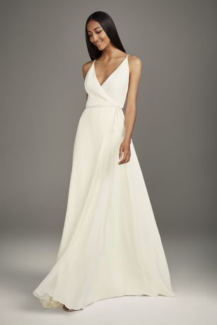 Crepe Wrap Gown with Jeweled Crisscross 