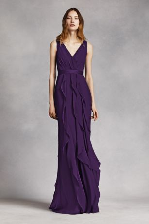 V-Neck Wrapped Bodice Dress with Satin 