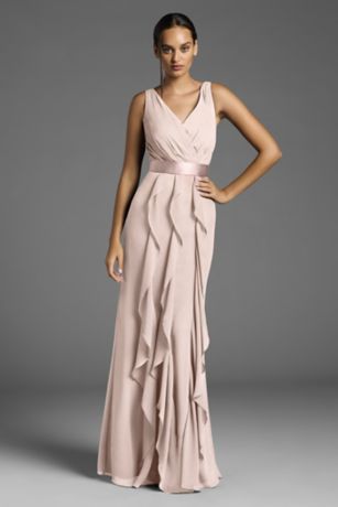 Picture of White by Vera Wang Ruffled Surplice Bodice Dress