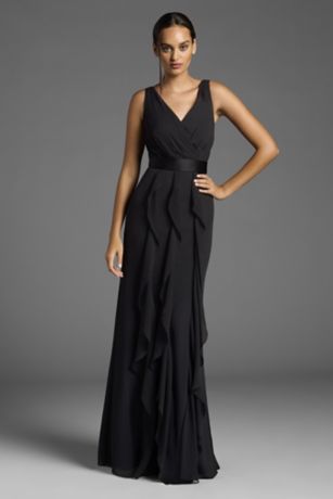 Picture of White by Vera Wang Ruffled Surplice Bodice Dress