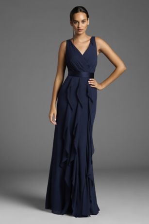 Picture of White by Vera Wang Ruffled Surplice Bodice Dress