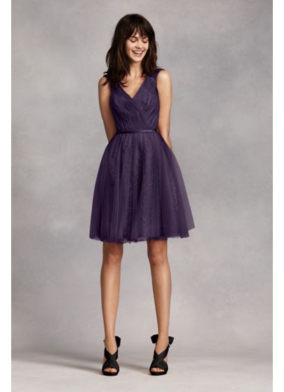 Sleeveless Tulle over Lace Dress David s Bridal Sleeveless Tulle over Lace Dress David s Bridal