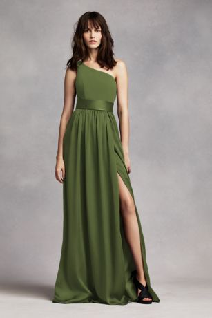 one shoulder olive green dress