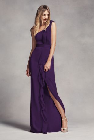 one shoulder navy bridesmaid dress