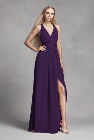 Long Chiffon Dress with Low Crisscross 