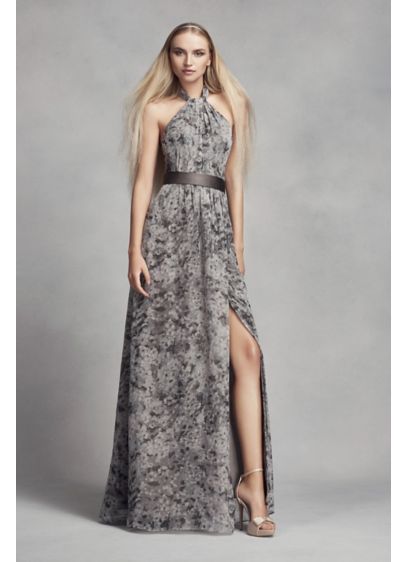 Floral Halter Bridesmaid Dress With Slit Skirt David S Bridal