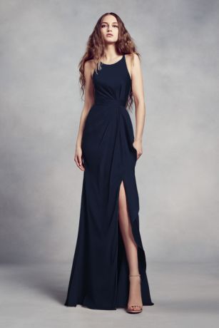 david's bridal navy blue long dress