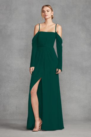 long sleeve forest green bridesmaid dresses