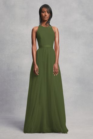 olive green chiffon dress