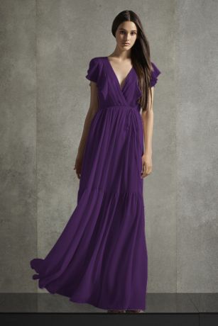 purple flutter sleeve dress