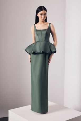 Picture of Satin Corset Bodice Peplum Dress with Crepe Skirt
