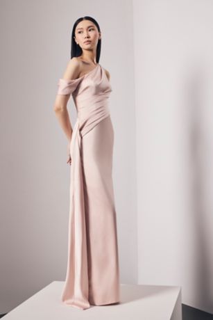 Picture of Asymmetrical Satin Sheath Dress with Cascade