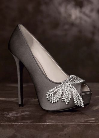 Peep-Toe Platform Pumps with Crystal Bows | David's Bridal