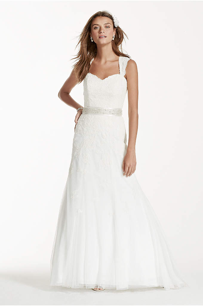 Cap Sleeve Lace Wedding Dress With Keyhole Back David S Bridal