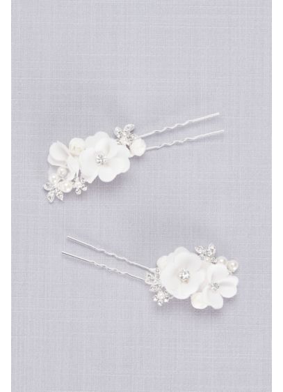 Fabric Flower And Pearl Hair Pin Set David S Bridal