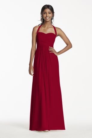 red chiffon halter dress