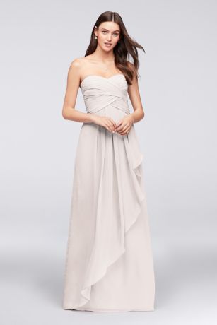david's bridal strapless crinkle chiffon dress with cascade skirt