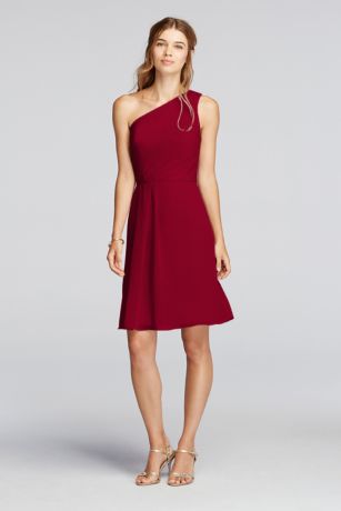 david's bridal long one shoulder crinkle chiffon dress