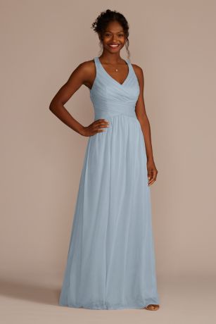 david's bridal dusty blue bridesmaid dress