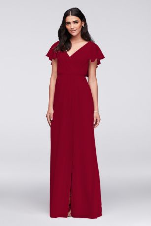 flutter sleeve crisscross mesh bridesmaid dress