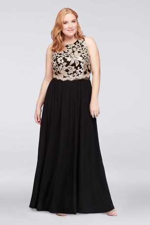 david's bridal black and gold dress