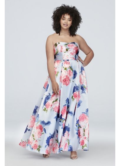 Floral Strapless Plus Size Ball Gown with Pockets | David's Bridal