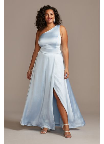 One Shoulder Satin Plus Size Gown with Front |
