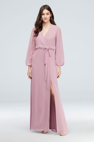 pink wrap dress with sleeves