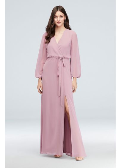 Long Sleeve Chiffon Faux Wrap Dress David s Bridal Long Sleeve Chiffon Faux Wrap Dress David s Bridal