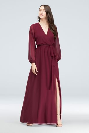 burgundy bridesmaid dress long sleeve