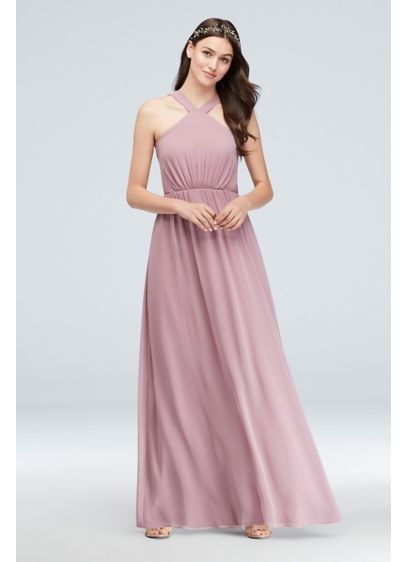 Y Neck Long Chiffon Bridesmaid Dress David S Bridal