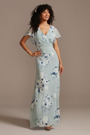 blue chiffon dress with sleeves