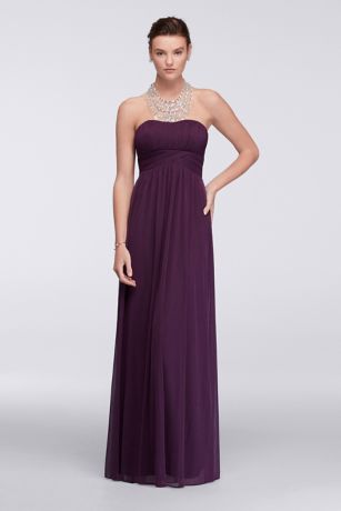 Sleeveless Illusion Neckline Dress with Satin Belt | David's Bridal