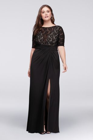 Lace Bodice Plus  Size  Dress  with Ruched  Skirt David s Bridal