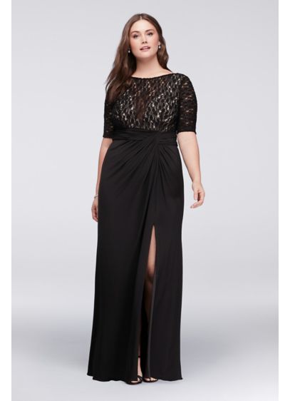 Lace Bodice Plus  Size  Dress  with Ruched  Skirt David s Bridal Lace Bodice Plus  Size  Dress  with Ruched  Skirt David s Bridal