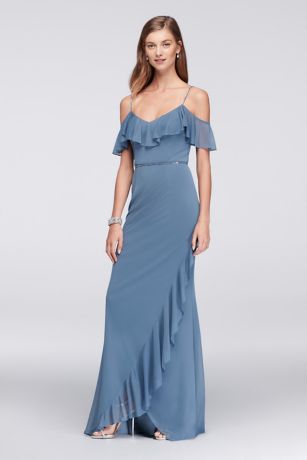 david's bridal steel blue dress