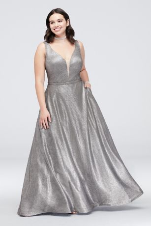 silver metallic plus size dress
