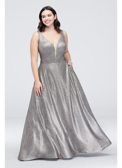 Belted Metallic Plus Size Ball Gown with Pockets | David's Bridal
