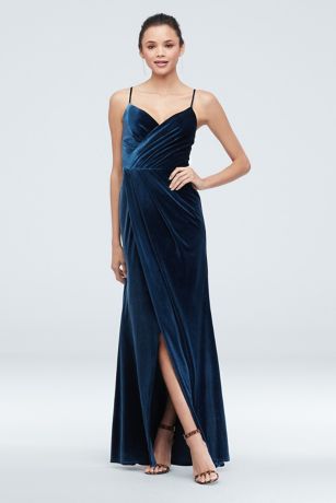 Velvet Faux Wrap Spaghetti Strap Gown 