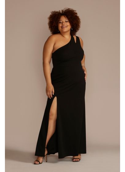 Plus Size Cutout One-Shoulder Crepe Gown with Slit - This plus size crepe dress is a fresh