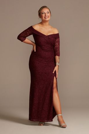 Picture of Off-the-Shoulder V-Neck Ruched Lace Gown