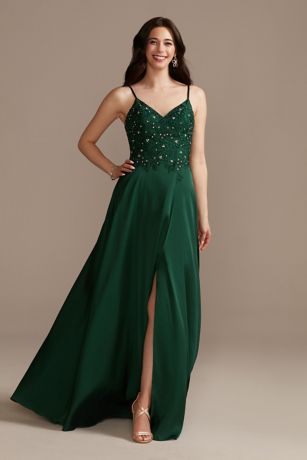 emerald green and silver dress